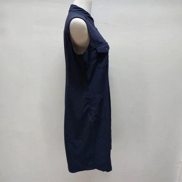 Eddie Bauer Shirt Dress Women's Medium Navy Blue Sleeveless Hiking Utility - Picture 2 of 9